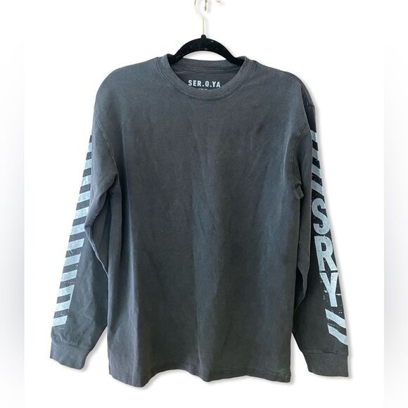 SER.O.YA Danny printed stretch cotton jersey top gray Long Sleeve Tee NWOT XS - Picture 5 of 11